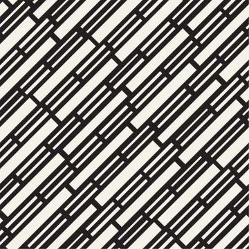 Black and White Irregular Dashed Lines Pattern. Modern Abstract Vector Seamle Stock Illustration