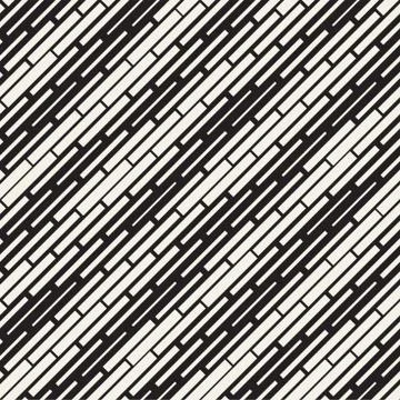 Black and White Irregular Dashed Lines Pattern. Modern Abstract Vector Seamle イラスト素材