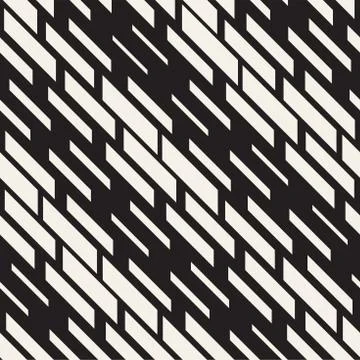 Black and White Irregular Dashed Lines Pattern. Modern Abstract Vector Seamle Stock Illustration