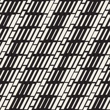 Black and White Irregular Dashed Lines Pattern. Modern Abstract Vector Seamle 库存插图