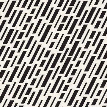 Black and White Irregular Dashed Lines Pattern. Modern Abstract Vector Seamle Stock Illustration