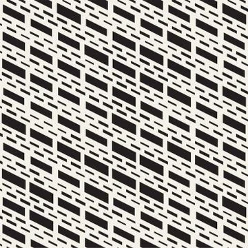 Black and White Irregular Dashed Lines Pattern. Modern Abstract Vector Seamle Stock Illustration