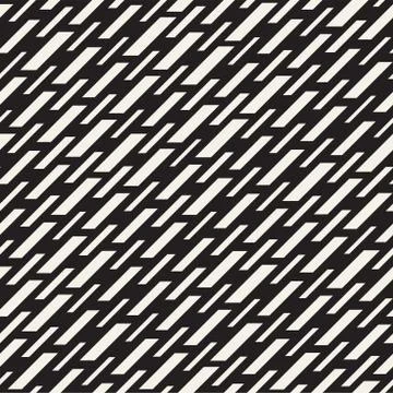 Black and White Irregular Dashed Lines Pattern. Modern Abstract Vector Seamle Stock Illustration
