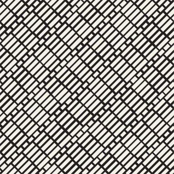 Black and White Irregular Dashed Lines Pattern. Modern Abstract Vector Seamle 스톡 일러스트