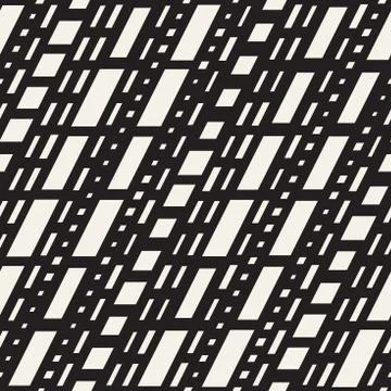 Black and White Irregular Dashed Lines Pattern. Modern Abstract Vector Seamle Stock Illustration