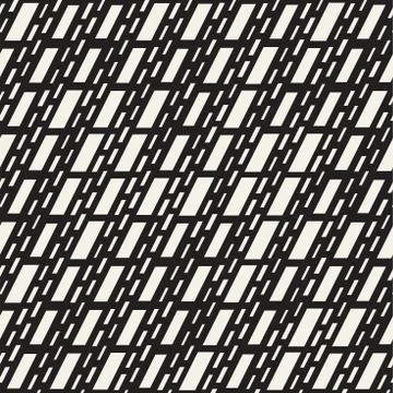 Black and White Irregular Dashed Lines Pattern. Modern Abstract Vector Seamle イラスト素材