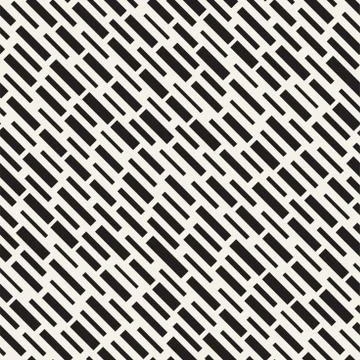 Black and White Irregular Dashed Lines Pattern. Modern Abstract Vector Seamle Stock Illustration
