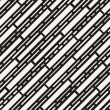 Black and White Irregular Dashed Lines Pattern. Modern Abstract Vector Seamle 스톡 일러스트