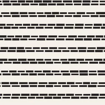 Black and White Irregular Dashed Lines Pattern. Modern Abstract Vector Seamle Stock Illustration