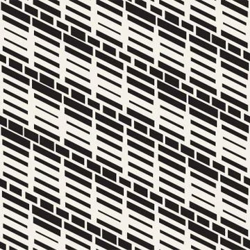 Black and White Irregular Dashed Lines Pattern. Modern Abstract Vector Seamle Stock Illustration
