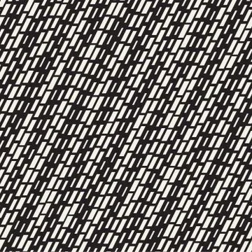 Black and White Irregular Dashed Lines Pattern. Modern Abstract Vector Seamle Stock Illustration