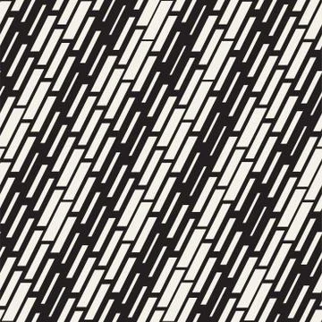 Black and White Irregular Dashed Lines Pattern. Modern Abstract Vector Seamle Stock Illustration