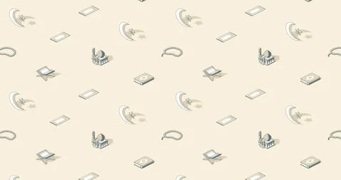 Black and white islamic loop animation of ramadan icons on beige background Stock Footage 327246198