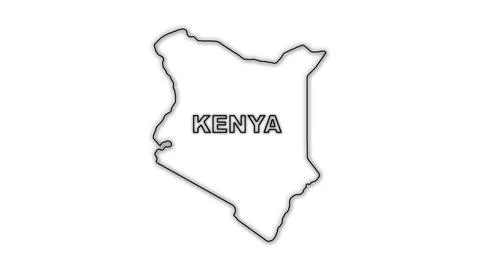 Black and White Kenya Map Outline Minimalist Monochrome Illustration Stock Illustration