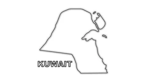 Black and White Kuwait Map Outline Minimalist Monochrome Illustration Stock Illustration