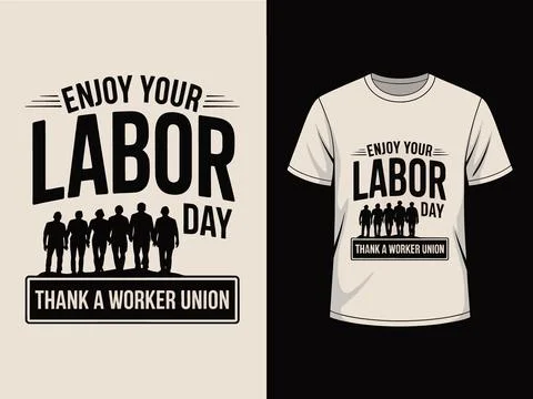 Black and white labor day t-shirt mockup with union worker Stock Illustration