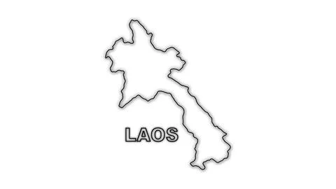 Black and White Laos Map Outline Minimalist Monochrome Illustration Stock Illustration
