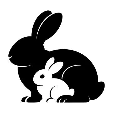 Black and white of a large rabbit and a small rabbit rabbits two rabbits Stock Illustration