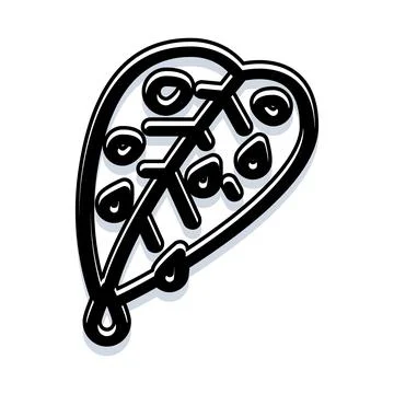 Black and white leaf graphic with heart shape veins Stock Illustration