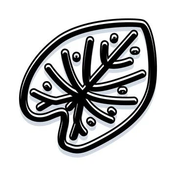 Black and white leaf icon with shadow Stock Illustration