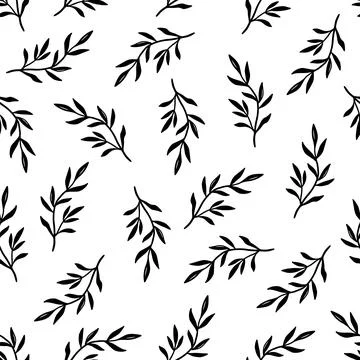 Black and white leaf seamless pattern Stock Illustration