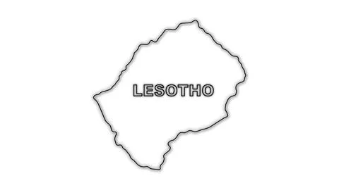 Black and White Lesotho Map Outline Minimalist Monochrome Illustration Stock Illustration