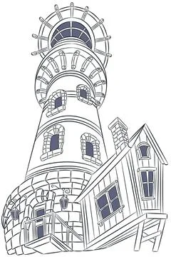 Black and white lighthouse with keeper house vector illustration Stock Illustration