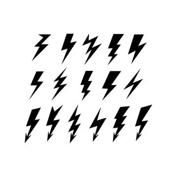 Black and White Lightning Bolt Silhouettes Collection. Vector icon. Stock Illustration