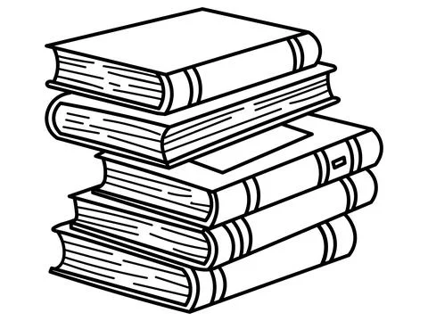 Black and white line art vector showing a tall stack of closed hardcover book Stock Illustration