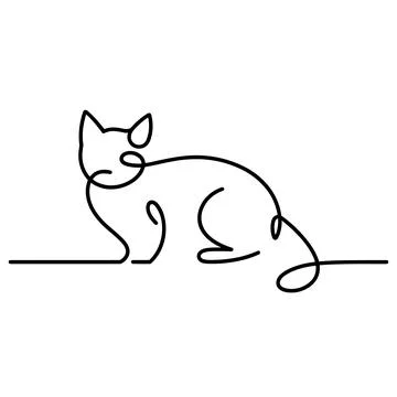 Black and white line of a cat sitting on a surface Stock Illustration