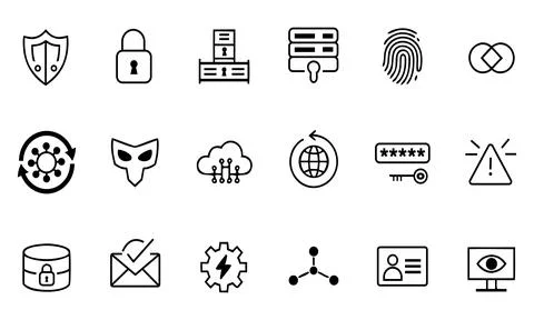 Black and white line for cybersecurity and data protection Stock Illustration