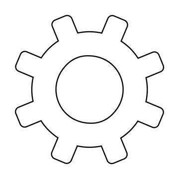 A black and white line drawing of a gear with eight teeth. Ideal for mechanic Illustrazione stock