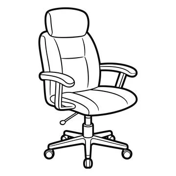 A black and white line drawing of an ergonomic office chair with a high back Stock Illustration