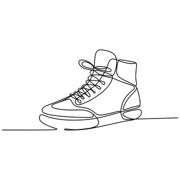 Black and white line of a high-top sneaker with laces Stock Illustration