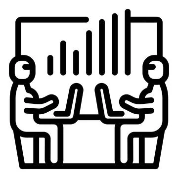 Black and white line icon depicting a business meeting with two figures and a Stock Illustration