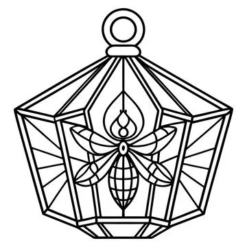 Black and white line of a lantern with a firefly inside line insect Ilustração Stock