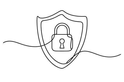 Black and white line of a shield with a lock symbol Stock Illustration