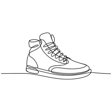 Black and White Line of a Sneaker with Laces line sneaker Stock Illustration