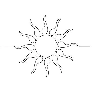 Black and white line of a stylized sun with wavy rays Ilustração Stock