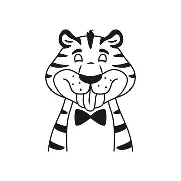 Black and white line teasing comic cartoon tiger. Stock Illustration