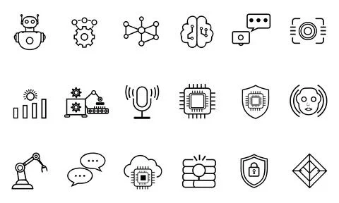 Black and white line of technology and communication robot gear network. イラスト素材