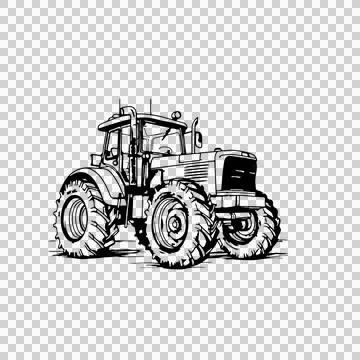 Black And White Line Tractor stationary wheels Stock Illustration