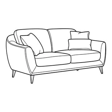 Black and white line of a two seat sofa with three cushions couch line Stockillustratie