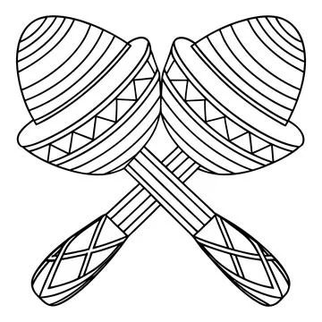 Black and white line of two maracas crossed over each other musical instrum. Ilustração Stock