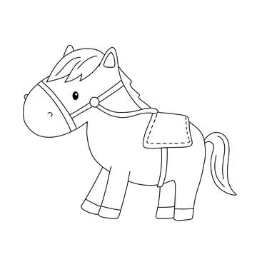 Black and White Line vector Illustration isolated on white. Funny Horse Farm Stock Illustration