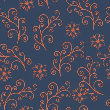 Black and white linear seamless pattern with plant and floral elements for 스톡 일러스트