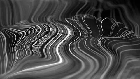 Black and white lines flow. Dark technology background.Energy pattern with Stock Illustration