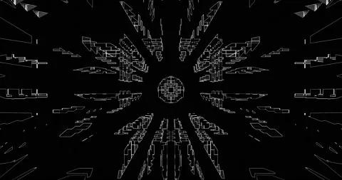 Black and White Lines Techno Pattern Kaleidoscope Background Loop Stock Footage 156415995