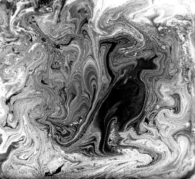Black and white liquid texture, watercolor hand drawn marbling illustration Stock Illustration