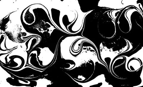 Black and white liquid texture. Watercolor hand drawn marbling illustration Stock Illustration